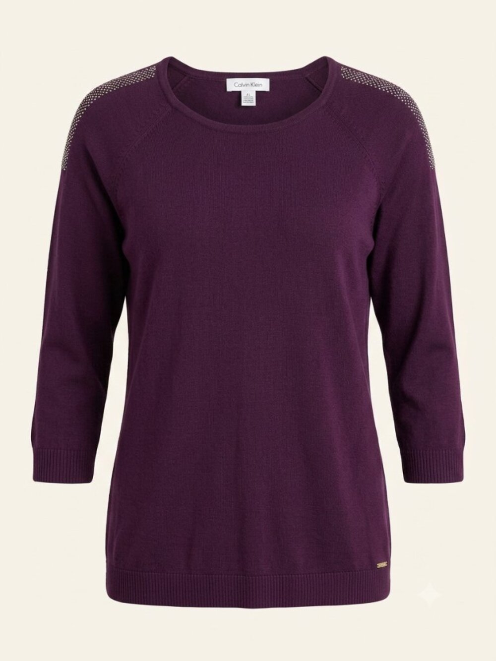 Calvin Klein Women's Pullover Sweater L Maroon with Gold/White dots